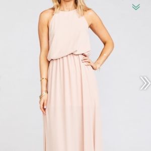 HEATHER HALTER DRESS ~ DUSTY BLUSH CRISP